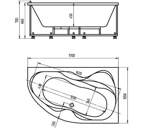 Ванна акриловая Aquatek Вега 170 правая с фронтальным экраном VEG170-0000083