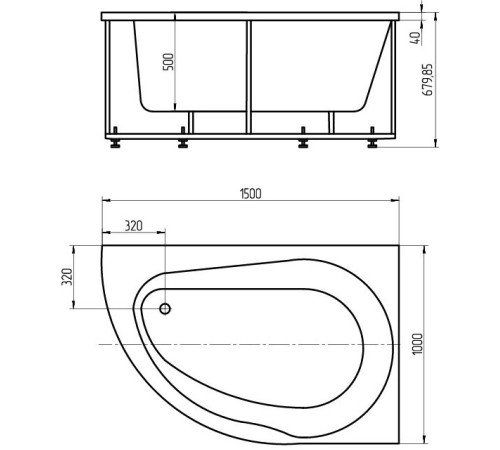 Ванна акриловая Triton Вирго 150x70 см правая с фронтальным экраном VIR150-0000025