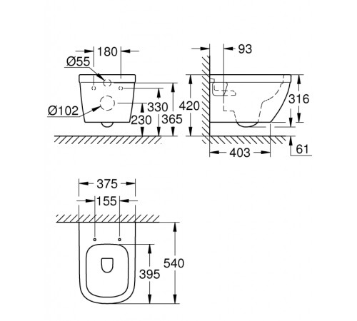Унитаз подвесной GROHE Euro Ceramic безободковый Triple Vortex 39538000