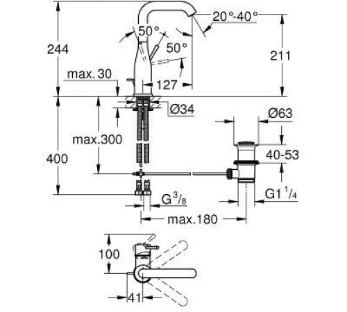 Смеситель для раковины GROHE Essence с донным клапаном и высоким изливом хром 32628001