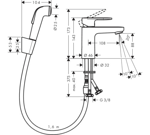 Смеситель для раковины Hansgrohe Vernis Blend с гигиеническим душем 71215000