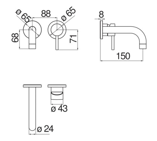 Смеситель для раковины Nobili LIVE внешняя часть шлифованный хром LV00199IX