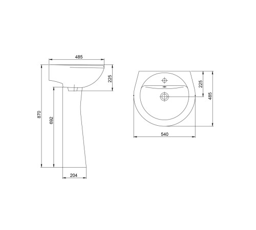 Умывальник Sanita Соната с переливом белый 540х485 мм 1.3111.2.S00.11B.0