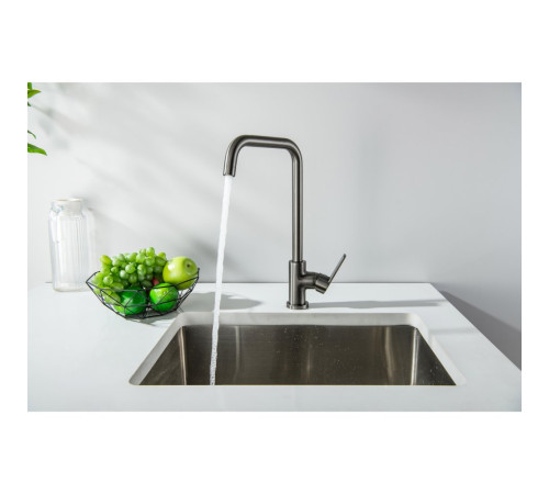 Смеситель для кухни Aquanet Лугано с квадратным изливом оружейная сталь AQ1781BGM