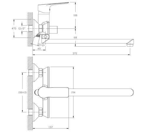 Смеситель для ванны Rossinka Silvermix RS27-33 с плоским изливом 350 мм хром RS27-33