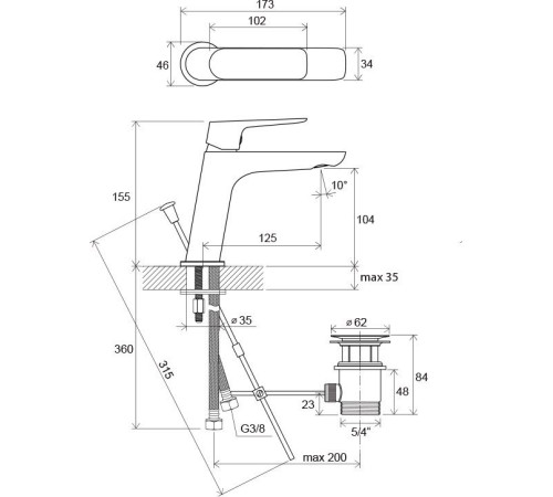 Смеситель для умывальника RAVAK Classic CL 011.00 с донным клапаном X070081