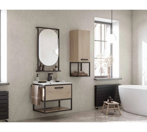 Комплект мебели для ванной AQUATON Лофт Фабрик 80 Дуб Эндгрейн с раковиной Фабиа 80 1A2424K1LTDU0