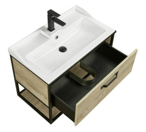 Комплект мебели для ванной AQUATON Лофт Фабрик 80 Дуб Эндгрейн с раковиной Фабиа 80 1A2424K1LTDU0