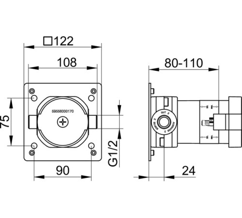 Скрытая часть переключателя KEUCO IXMO на 2 потребителя с выводом для шланга 59556000170
