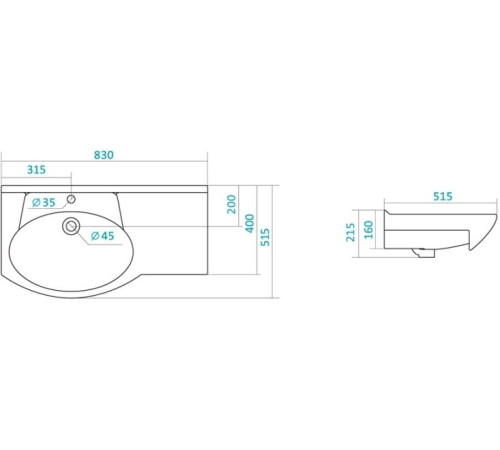 Умывальник Santek Коралл-83 правый 1.WH11.0.228