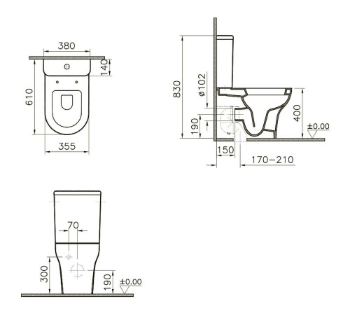 Унитаз-компакт VitrA Zentrum с сиденьем дюропласт микролифт 60 см 9012B003-7202
