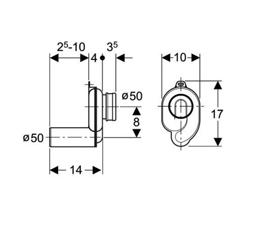 Сифон для писсуара Geberit горизонтальный d50 152.950.11.1