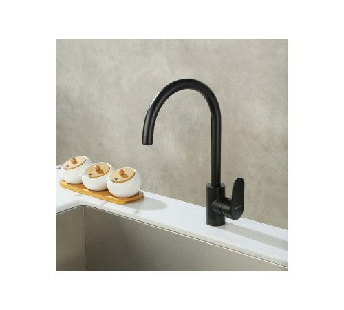 Смеситель для кухни Aquanet Ника полукруглый излив матовый черный AQ1882MB