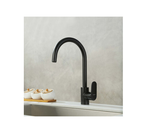 Смеситель для кухни Aquanet Ника полукруглый излив матовый черный AQ1882MB