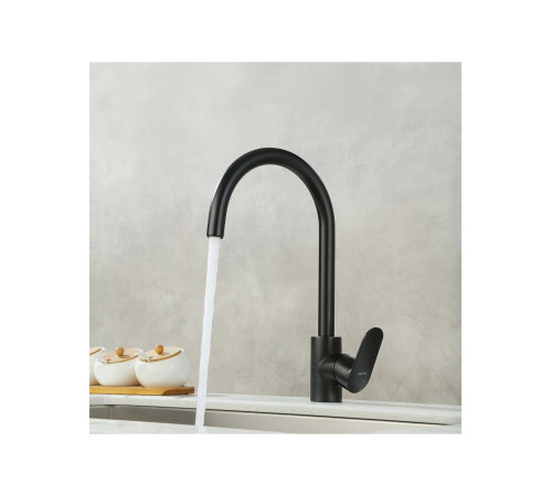 Смеситель для кухни Aquanet Ника полукруглый излив матовый черный AQ1882MB