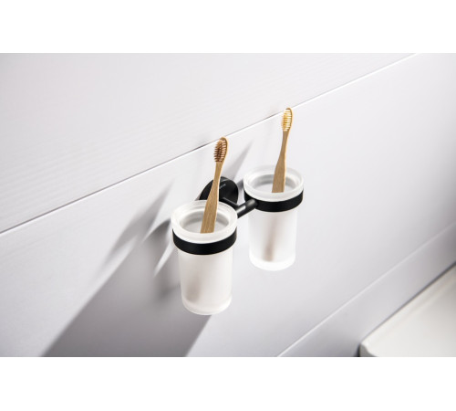 Стакан с держателем двойной Aquanet Europa матовый черный AQ4117MB