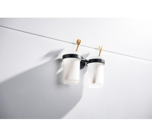 Стакан с держателем двойной Aquanet Europa матовый черный AQ4117MB