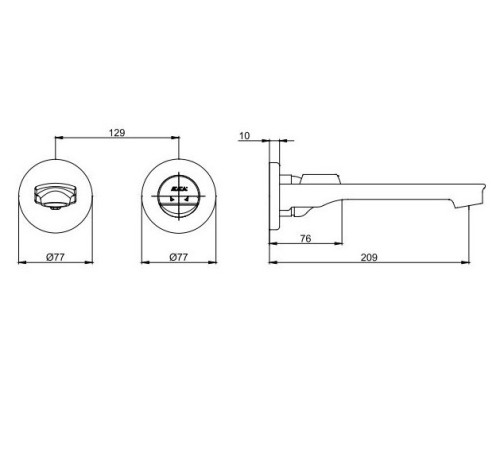 Смеситель для раковины настенный TOPAZ MYRA на 2 отверстия (внешняя часть) 102167603HEX-YY