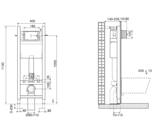 Унитаз подвесной с инсталляцией 40 см Jacob Delafon Vox сиденье тонкое микролифт клавиша хром E21770RU-00
