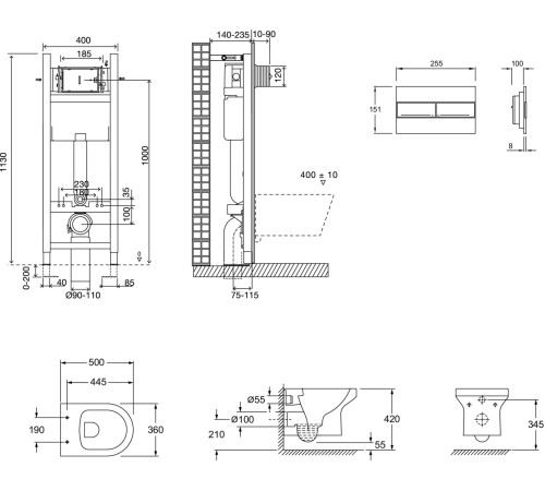 Унитаз подвесной с инсталляцией 40 см Jacob Delafon Elite сиденье тонкое микролифт клавиша белая E21755RU-00