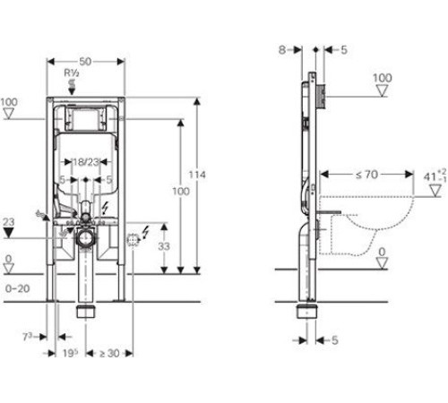 Инсталляция для подвесного унитаза Geberit Duofix 114 см бачок Sigma 8 см с крепежом 111.796.00.1