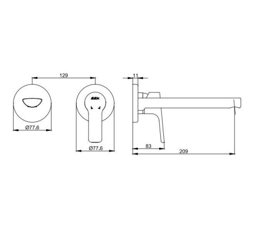 Смеситель для раковины настенный TOPAZ LUNA на 2 отверстия (внешняя часть) 102167606EX-YY