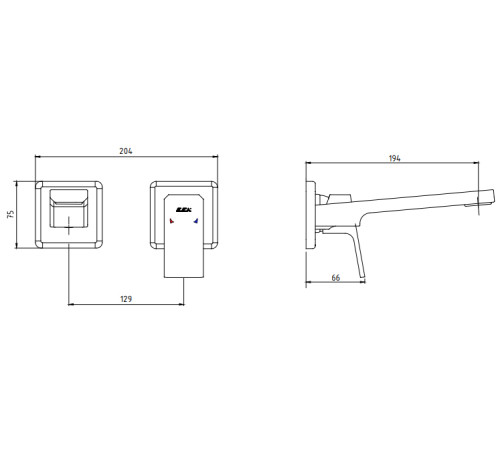 Смеситель для раковины настенный TOPAZ TIERA на 2 отверстия матовый черный (внешняя часть) 102167605C1EX-KK