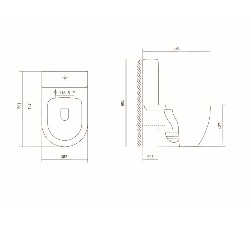 Унитаз напольный безободковый с бачком Aquanet Oberon 591x362x820 мм горизонтальный выпуск AQ1273S-00