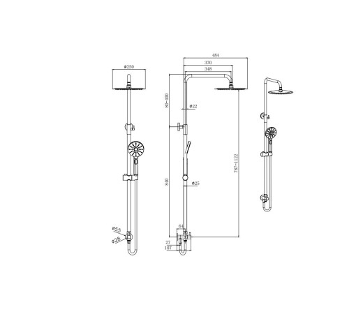 Душевая система Aquanet Вега Reno 3jet 250 мм матовый черный AQ2046MB