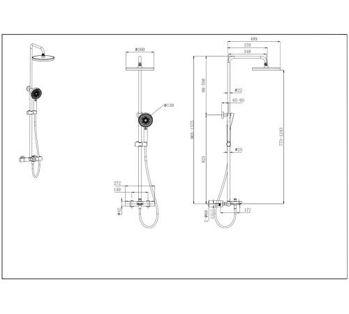 Душевая система с термостатом и смесителем для ванны Aquanet Вега 3jet 260 мм хром AQ2043CR