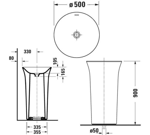Раковина напольная Duravit White Tulip 50х90 см слив в пол белый 2703500070