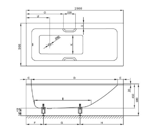 Ванна встраиваемая Bette One Relax 190х90х45 см антислип 3324-000 AR