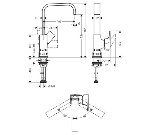 Смеситель для раковины Hansgrohe Metropol 260 на 1 отверстие с донным клапаном шлифованная бронза 32511140