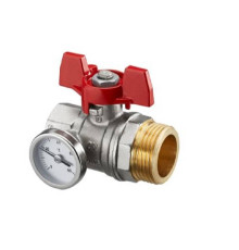 Кран шаровой Oventrop Optibal Ду25 1 ВР х 1 НР с термометром красная рукоятка 1406484