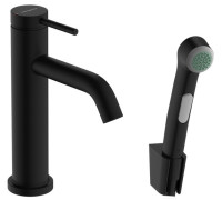 Смеситель для раковины Hansgrohe Tecturis S 105 мм с гигиеническим душем черный матовый 73211670