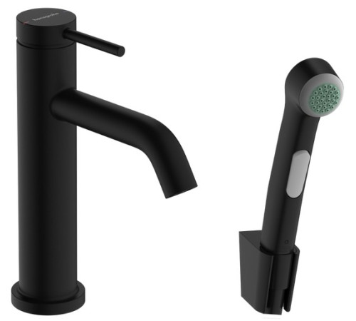 Смеситель для раковины Hansgrohe Tecturis S 105 мм с гигиеническим душем черный матовый 73211670