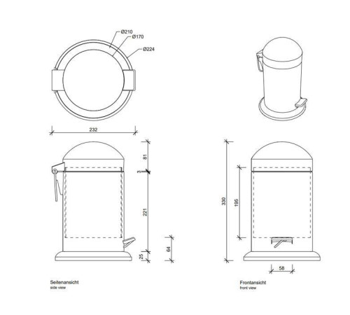Ведро с педалью напольное Decor Walther TE 30 17x31 см сталь полированная 0608170