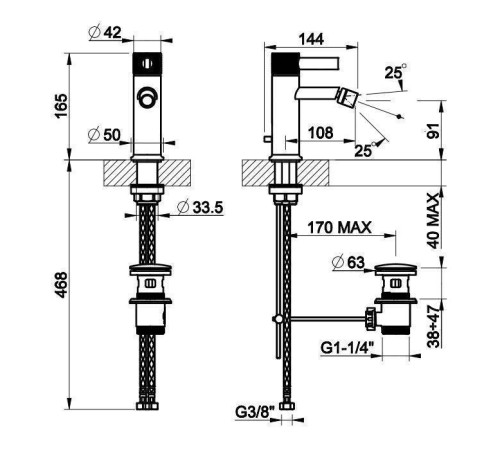 Смеситель для биде Gessi Inciso на 1 отверстие с донным клапаном brushed brass pvd 58007#727