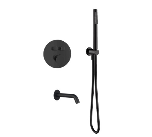 Набор для ванны Aquanet с изливом и термостатом черный матовый AQM8407MB