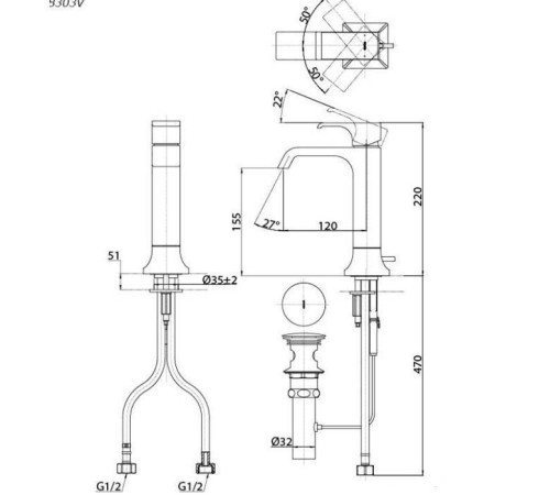 Смеситель для раковины TOTO GC с донным клапаном хром TLG08303R