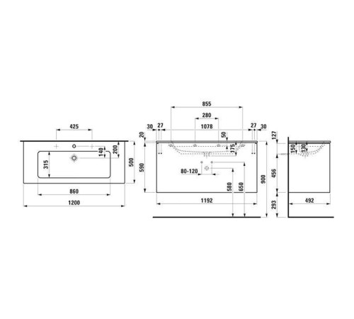 Тумба с раковиной Laufen Pro 120х50х61 см подвесная 2 ящика белый глянцевый 8.6496.3.261.104.1