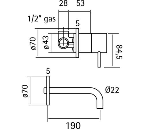 Смеситель для раковины Cisal Xion настенный излив 190 мм XI002510D1