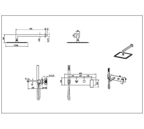 Смеситель для ванны встраиваемый Boheme Qubic 42x18.8x10 см бронза 474-BR