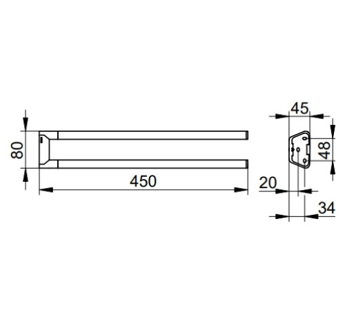 Полотенцедержатель двойной неповоротный KEUCO Reva 450 мм чёрный матовый 12818 370000