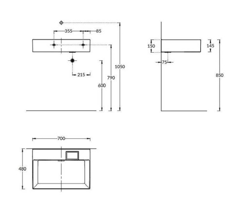 Раковина подвесная Kerama Marazzi Logica 70х48 см без отверстия белый глянец LO.wb.70.0