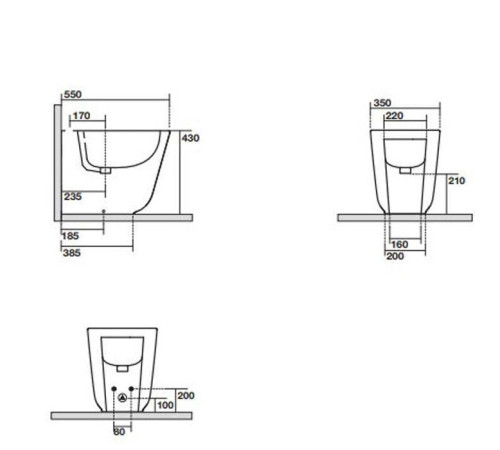 Биде напольное пристенное Kerasan Tribeca 55х35 см с креплением WB5N белый 512001