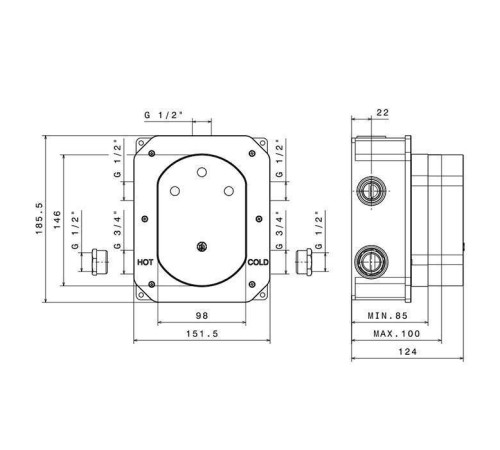 Встраиваемая часть термостатического смесителя Newform 3/4 27752.00.000