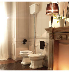 Унитаз напольный Kerasan Retro 72х38.5 см с высоким бачком слив в пол белый/хром 101001/754590/108001/760390/757390