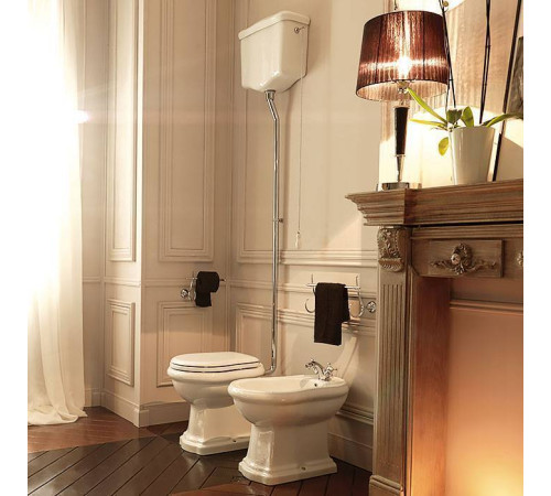 Унитаз напольный Kerasan Retro 72х38.5 см с высоким бачком слив в пол белый/хром 101001/754590/108001/760390/757390