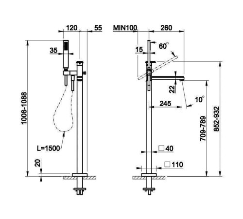 Смеситель для ванны напольный Gessi Eleganza Antique Brass 46131-713